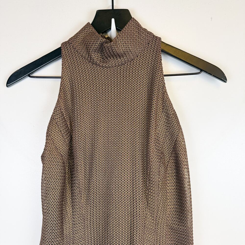 Kevan Hall Brown Copper Mock Neck Midi Sheath Dress Cocktail - 2 - Picture 2 of 9